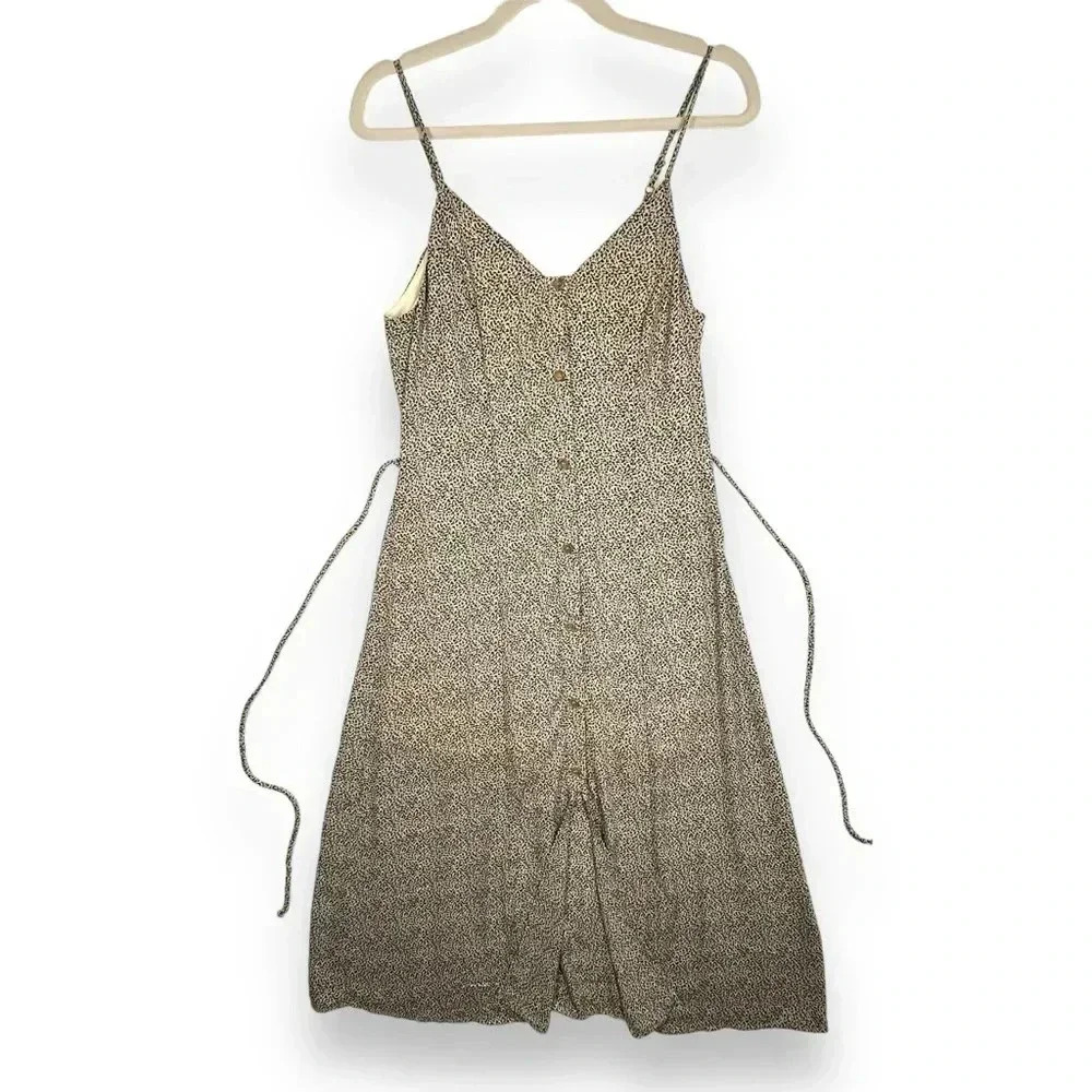 NWT Sienna Sky Animal Print Slit Front Button Down Camisole Dress Tie Waist Lg